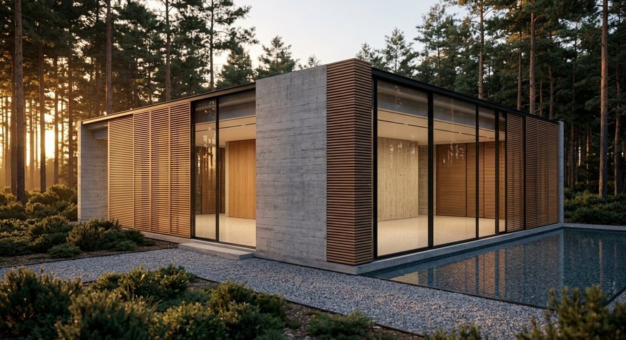 Ando-inspired courtyard dwelling, floor plan and interiors